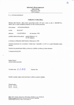 Veřejná vyhláška - uložení písemnosti pro: Lukáš Pešan