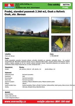 Prodej, stavební pozemek 2.340 m2, Osek u Hořovic Osek, okr