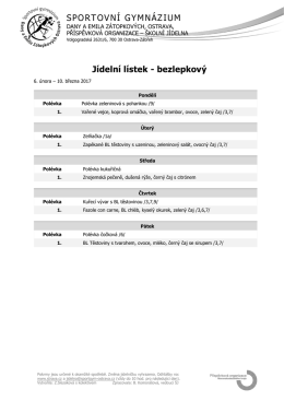 SPORTOVNÍ GYMNÁZIUM Jídelní lístek