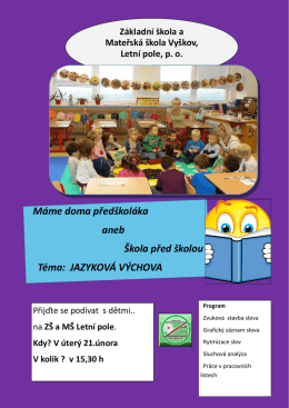 Pozvánka na 3.část projektu pro předškoláky Škola před školou