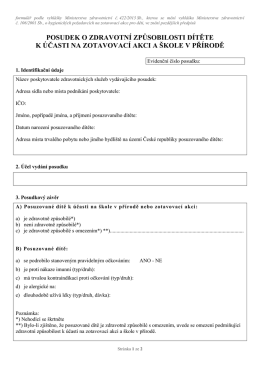 posudek o zdravotn&iacute; způsobilosti d&iacute;těte k &uacute;časti na