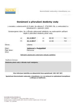 Oznámení o přerušení dodávky vody dne 21.2.2017