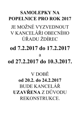 Samolepky na popelnice pro rok 2017