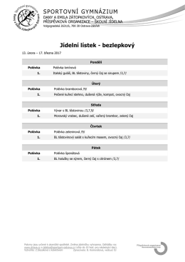 SPORTOVNÍ GYMNÁZIUM Jídelní lístek