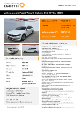 Volksw. osobní Passat Variant Highline DSG 2,0TDi / 140kW