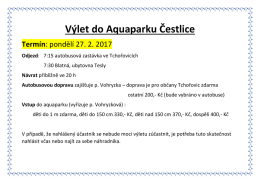 Výlet do Aquaparku Čestlice Termín