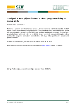 Zahájení 5. kola příjmu žádostí v rámci programu Úvěry na nákup půdy