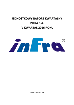 jednostkowy raport kwartalny infra sa iv kwartał 2016 roku