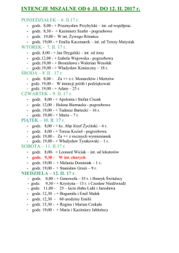 Intencje: 06.02 &ndash; 12.02.2017 r.