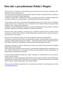 Dwa dni z prezydentami Polski i Węgier