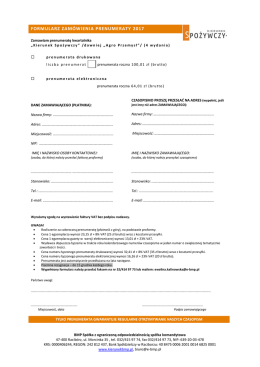 FORMULARZ ZAM&Oacute;WIENIA PRENUMERATY 2017