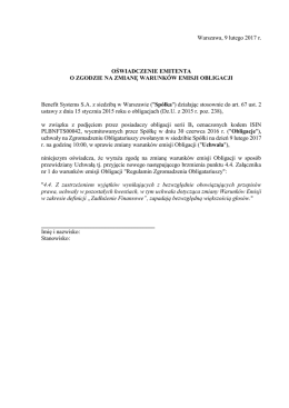 Warszawa, 9 lutego 2017 r. OŚWIADCZENIE EMITENTA O