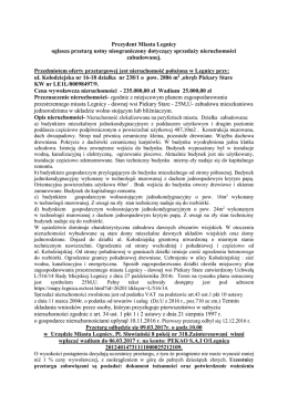 Prezydent Miasta Legnicy ogłasza przetarg ustny