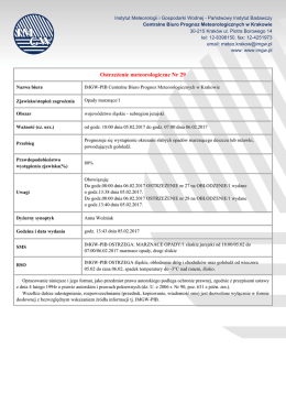 Ostrzeżenie meteorologiczne nr 29 Opady marznące, subregion