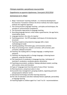 Filologia angielska: specjalizacja nauczycielska Zagadnienia na