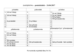 ZASTĘPSTWA NA wtorek 23