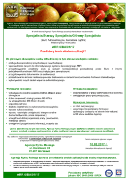 Specjalista/Starszy Specjalista/Główny Specjalista ARR 6/BA/01/17