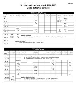 Rozkład zajęć - rok akademicki 2016/2017 Studia II stopnia