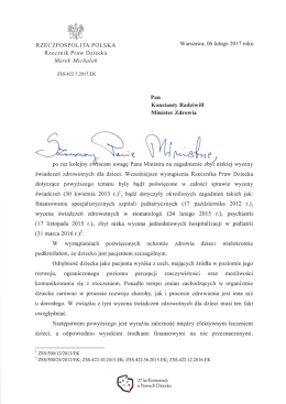 Wystąpienie do Ministra Zdrowia