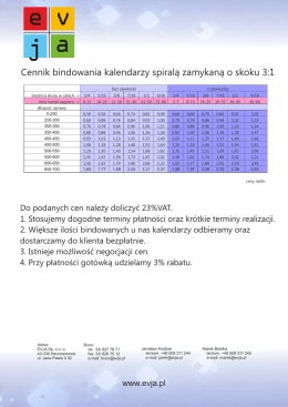 Cennik bindowania kalendarzy spiralą zamykaną o