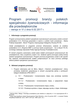 Branżowy program promocji polskich specjlaności żywnościowych