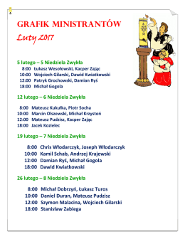 Grafik ministrant&oacute;w Luty 2017