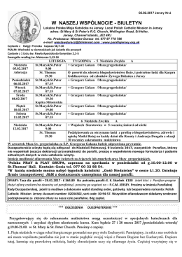 biuletyn - lokalna polska misja katolicka na jersey pod wezwaniem