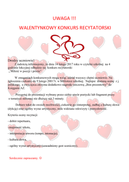 UWAGA !!! WALENTYNKOWY KONKURS RECYTATORSKI