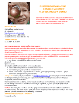 INFORMACJE ORGANIZACYJNE dotyczące wyjazdu na Obóz