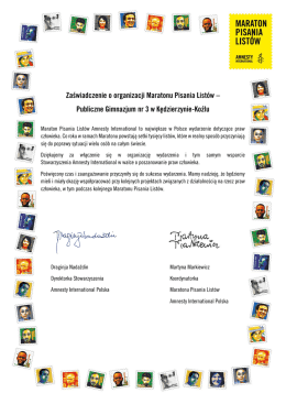 Zaświadczenie o organizacji Maratonu Pisania Listów
