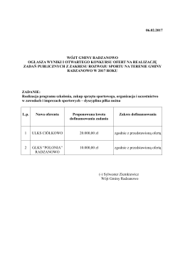 06.02.2017 WÓJT GMINY RADZANOWO OGŁASZA WYNIKI I