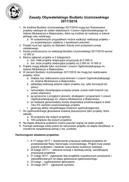 Zasady Obywatelskiego Budżetu Uczniowskiego 2017/2018
