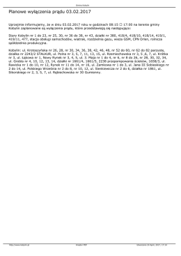Planowe wyłączenia prądu 03.02.2017