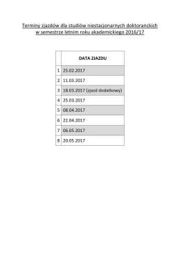 Terminy zjazdów dla studiów niestacjonarnych doktoranckich w