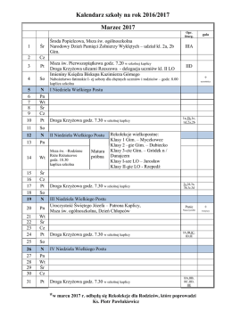 Kalendarz szkoły na rok 2016/2017 Marzec 2017