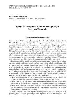 Specyfika teologii na Wydziale Teologicznym Sekcja w Tarnowie
