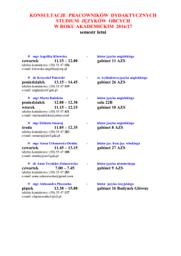 KONSULTACJE PRACOWNIKÓW DYDAKTYCZNYCH STUDIUM
