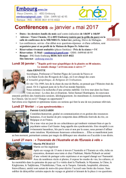 Conférences de janvier à mai 2017