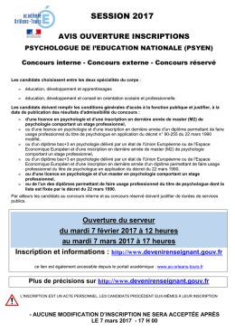 INSCRIPTIONS CONCOURS psy 2017 - Les services de l`&Eacute;tat dans