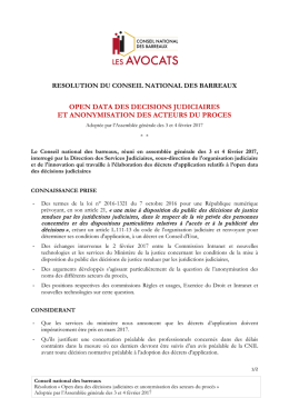 Résolution « Open data des décisions judiciaires et anonymisation