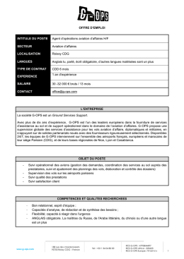 OFFRE D`EMPLOI INTITULE DU POSTE Agent d`op&eacute;rations