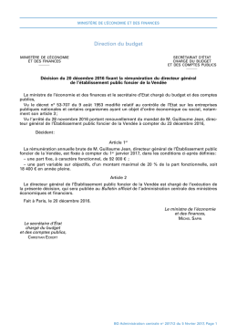 Décision du 20 décembre 2016 fixant la rémunération du directeur