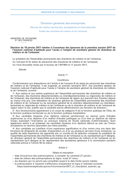 Décision du 18 janvier 2017 relative à l`ouverture des épreuves de