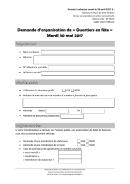 Demande d`organisation de &laquo; Quartiers en f&ecirc;te &raquo; Mardi 30 mai 2017