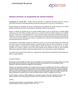 Aperam annonce un programme de rachat d`actions