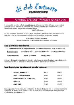 Fiche d`inscription Vacances de F&eacute;vrier