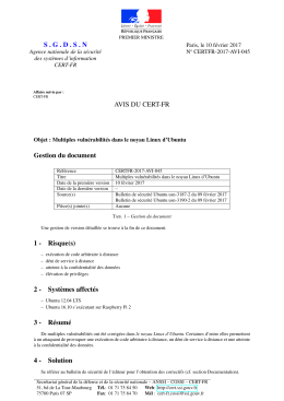 SGDSN AVIS DU CERT-FR Gestion du document 1