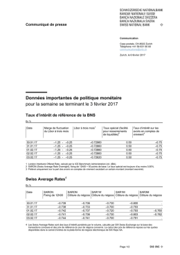 Donn&eacute;es importantes de politique mon&eacute;taire pour la semaine se