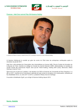 www.tsi.tn Publié le : 06/02/2017 09:41 Finances : Adel Grar nommé