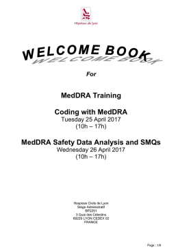 MedDRA Training Coding with MedDRA MedDRA Safety Data